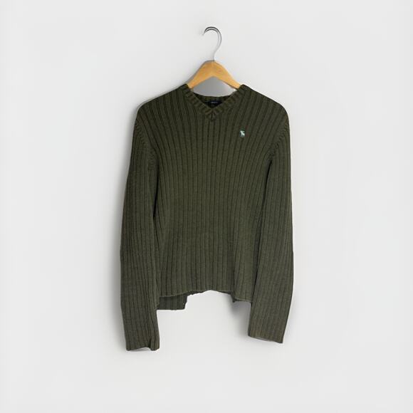 Vintage Abercrombie & Fitch Men’s XL Olive Green Ribbed V-Neck Sweater Muscle - Picture 1 of 9